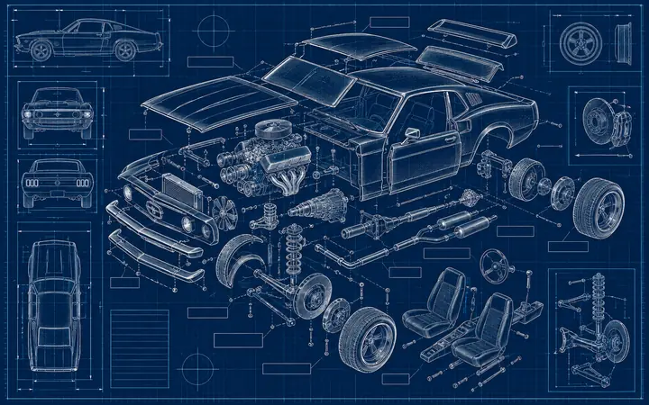Blueprint: Every bolt of a fastback, exploded.