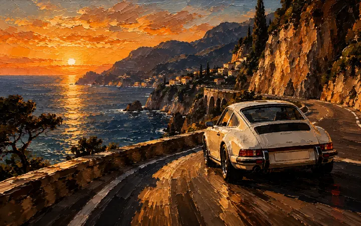 Coast Road: A cream 911 on the Amalfi bends.