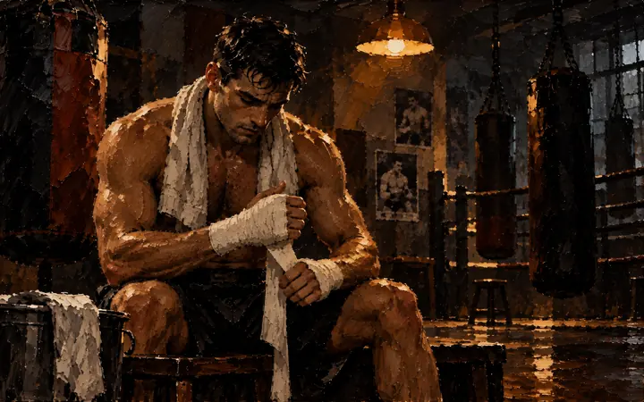 Corner Man: Wrapping hands before the bell.