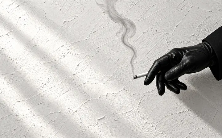 Leather & Smoke: A gloved hand and a thin line of smoke.